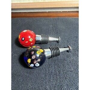 Murano Millefiori Glass Ball Bottle Stoppers (2 In Set)